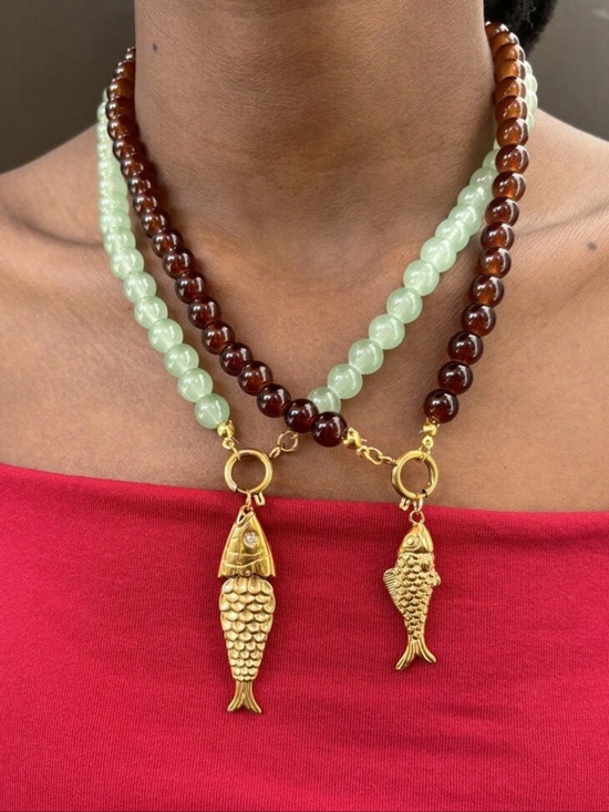 Anthropologie Jewelry - Fish Brown Bead Necklace N2103